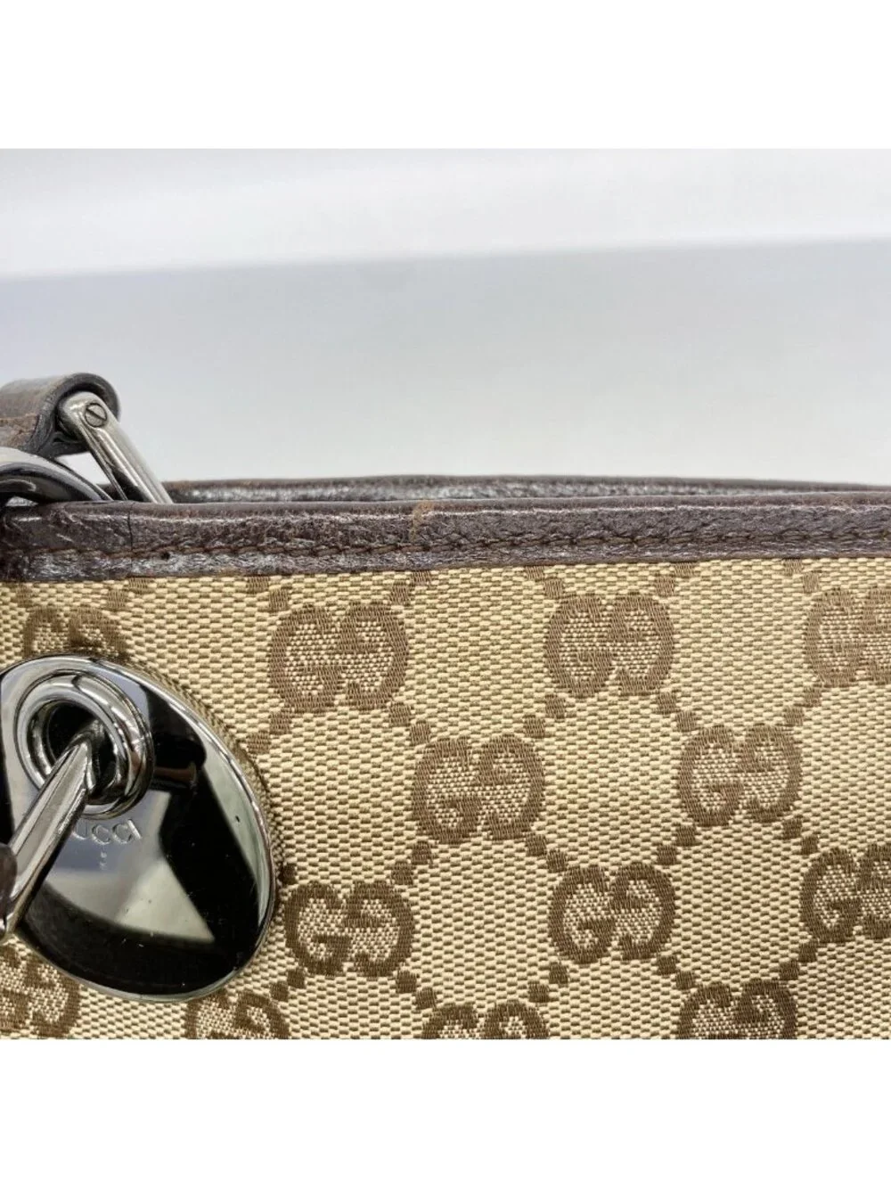 Gucci Tote GG Canvas Beige Brown Silver